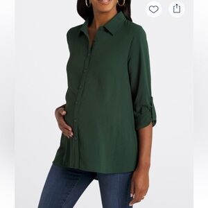 Dark Green Maternity Button Up Blouse